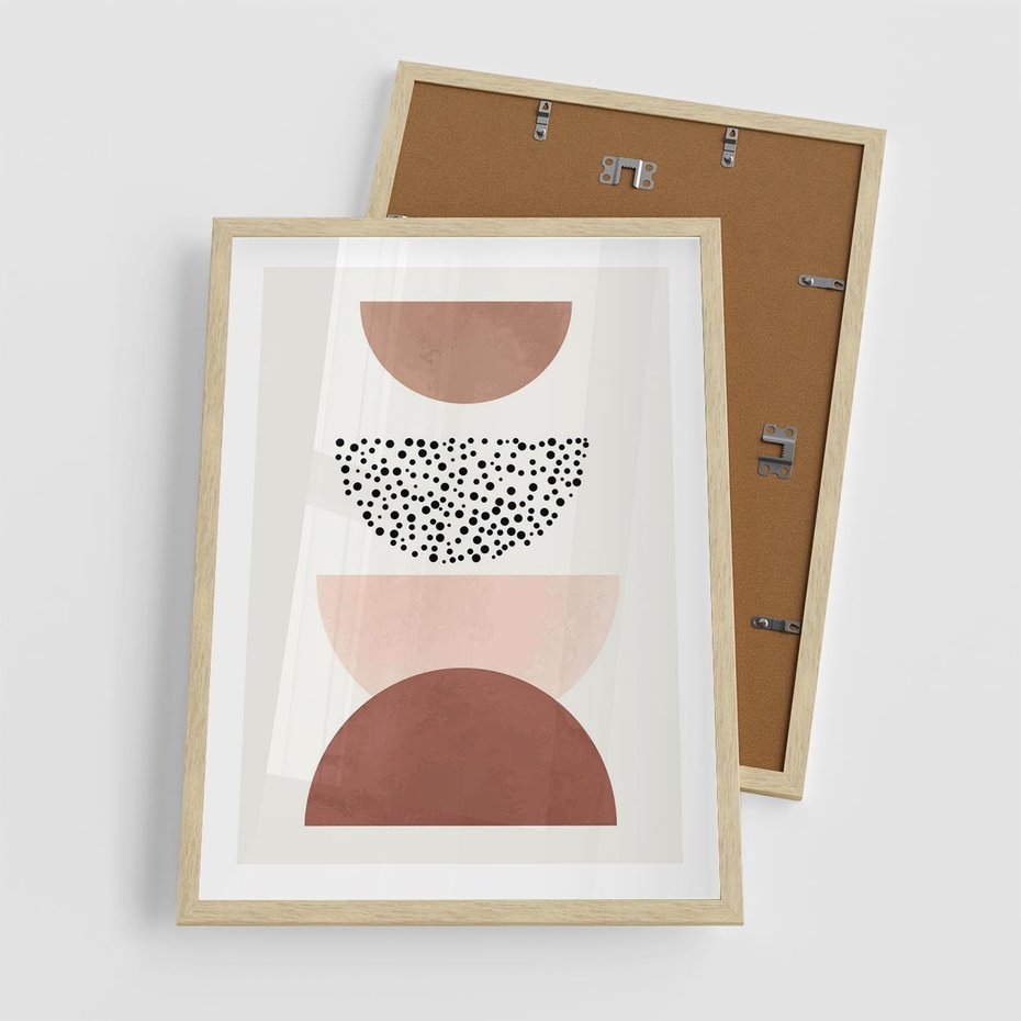 Plakat w ramie 50x70 - Geometryczna Harmonia w Brązach i Beżach - geometryczne kształty, brązy i beże - rama drewno