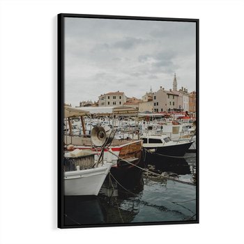 Obraz w ramie 50x70 - Malowniczy Krajobraz Morski - morze, łódki - rama czarna