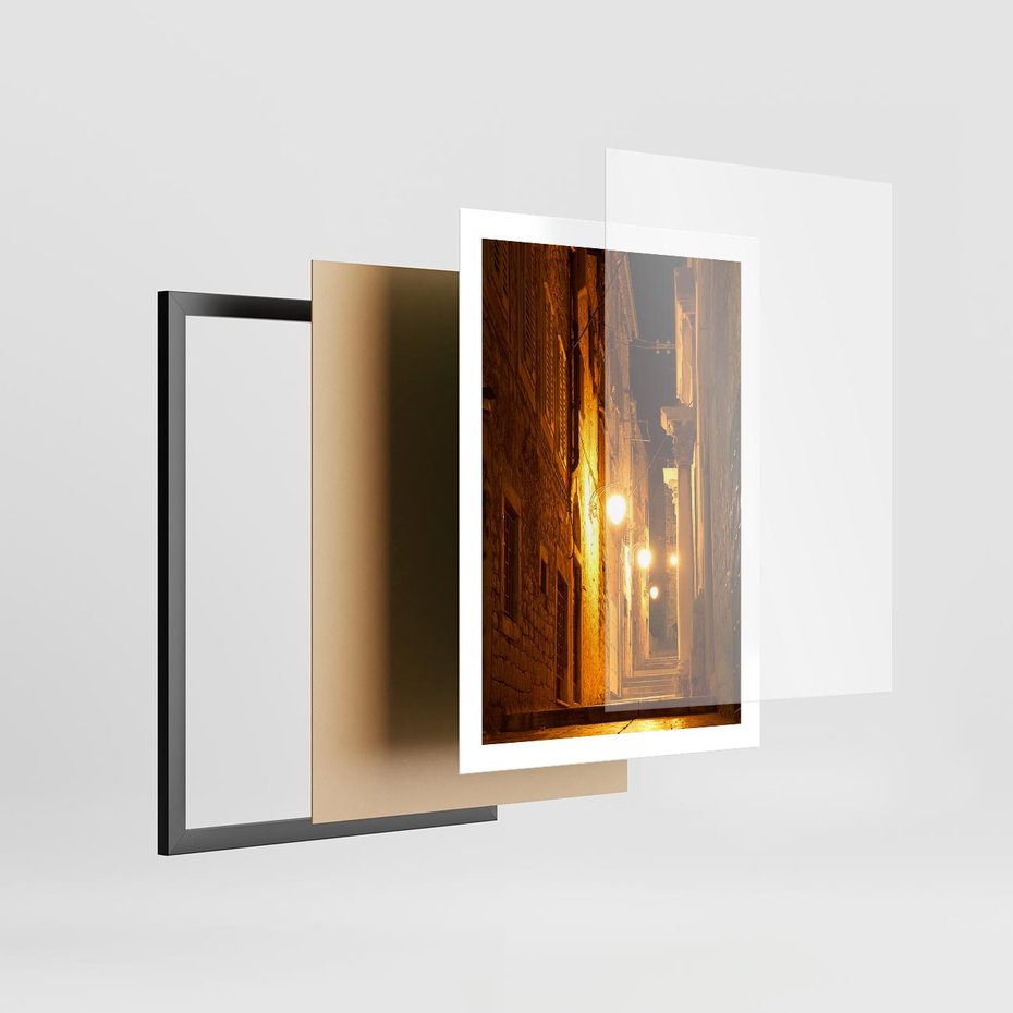 Plakat w ramie 50x70 - Miasto Pod Gwieździstym Niebem - uliczka, perspektywa - rama czarna