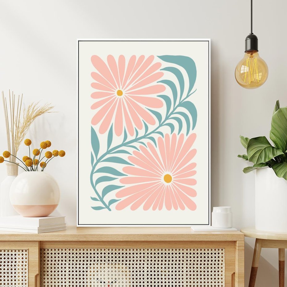 Obraz w ramie 50x70 - Kształtując Marzenia - kwiaty, sztuka nowoczesna - rama biała