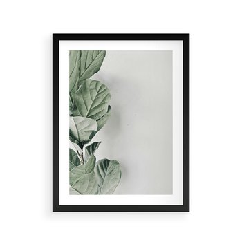 Plakat w ramie 50x70 - Minimalistyczna Harmonia: Zieleń Liści - zieone liście, kompozycja - rama czarna