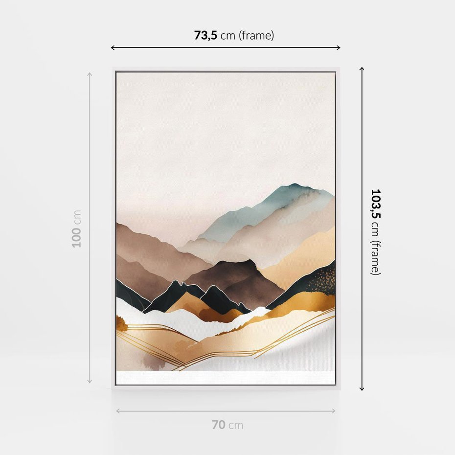 Obraz w ramie 70x100 - Góry Tonące w Pastelach - złote pastelowe góry, akwarela - rama biała