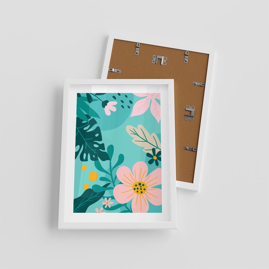 Plakat w ramie 30x40 - Kwiatowy Impuls - pastelowa kompozycja, kwiaty - rama biała