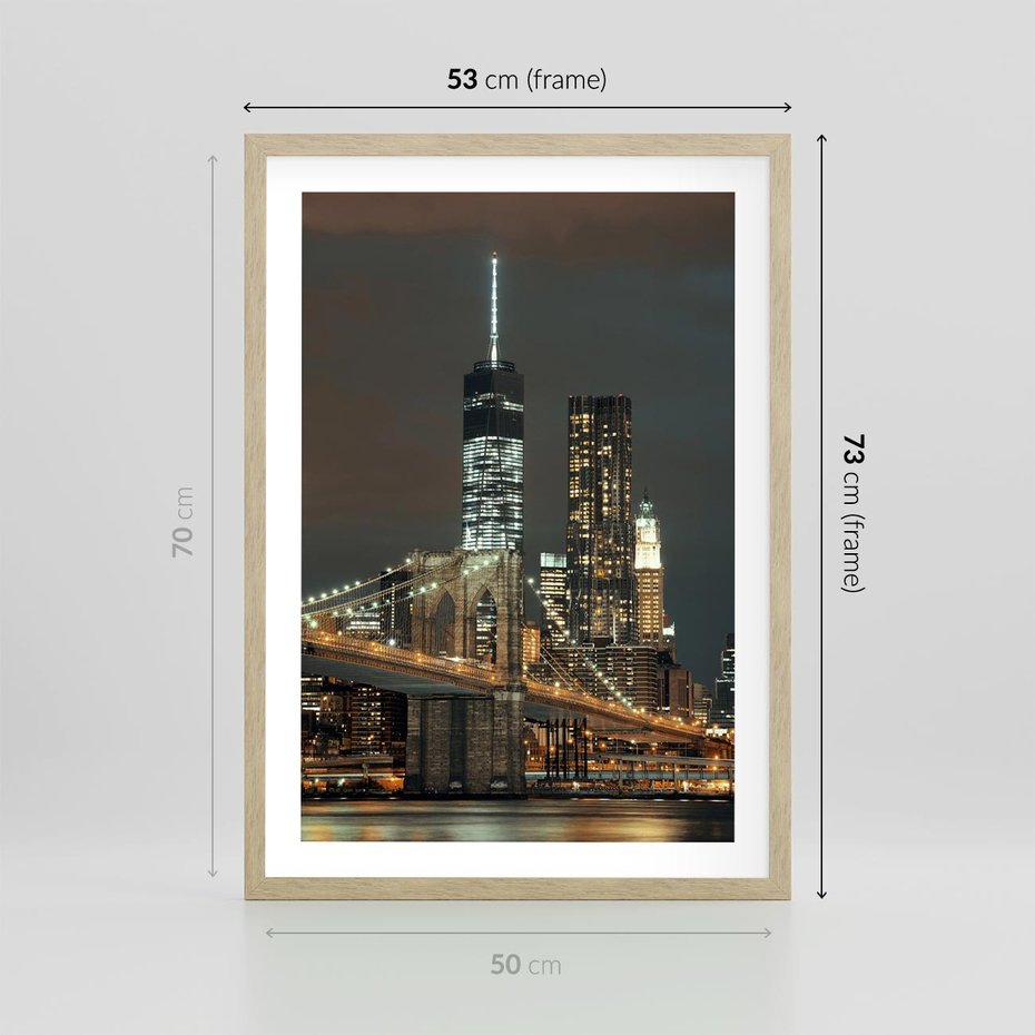 Plakat w ramie 50x70 - Miasto rozświetlone nocnym blaskiem - miasto, nocą - rama drewno