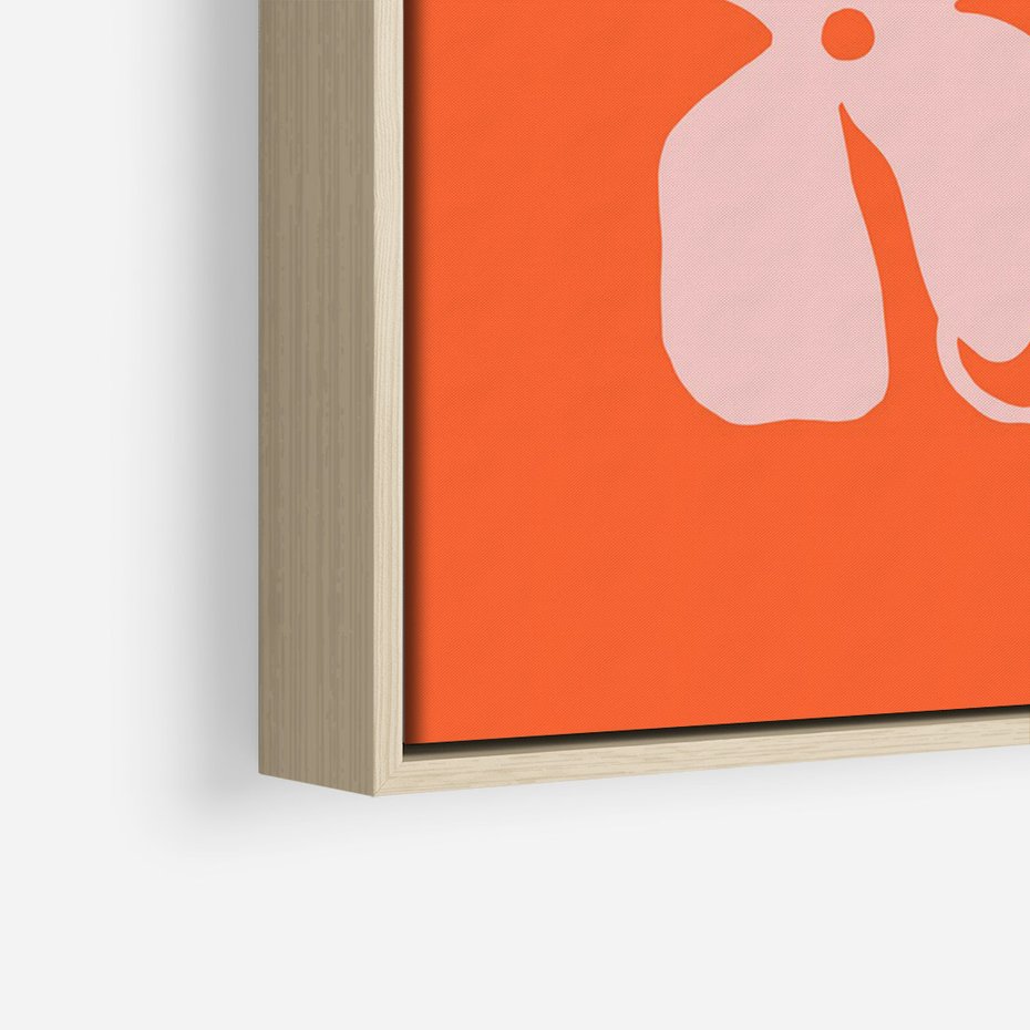 Obraz w ramie 50x70 - Taniec Abstrakcji - kwiaty, energetyczne pomarańczowe tłó - rama drewno