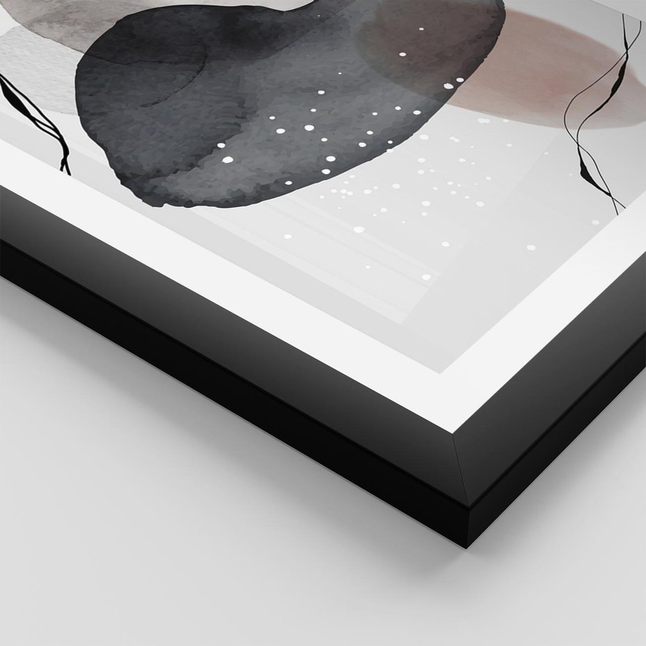 Plakat w ramie 30x40 - Impresje Harmonii - abstrakcyjne plamy akwarelowe, czarny szkic - rama czarna