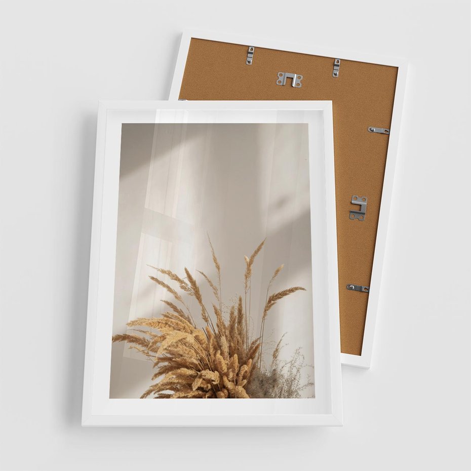 Plakat w ramie 50x70 - mpresyjne układy traw - boho, trawy - rama biała
