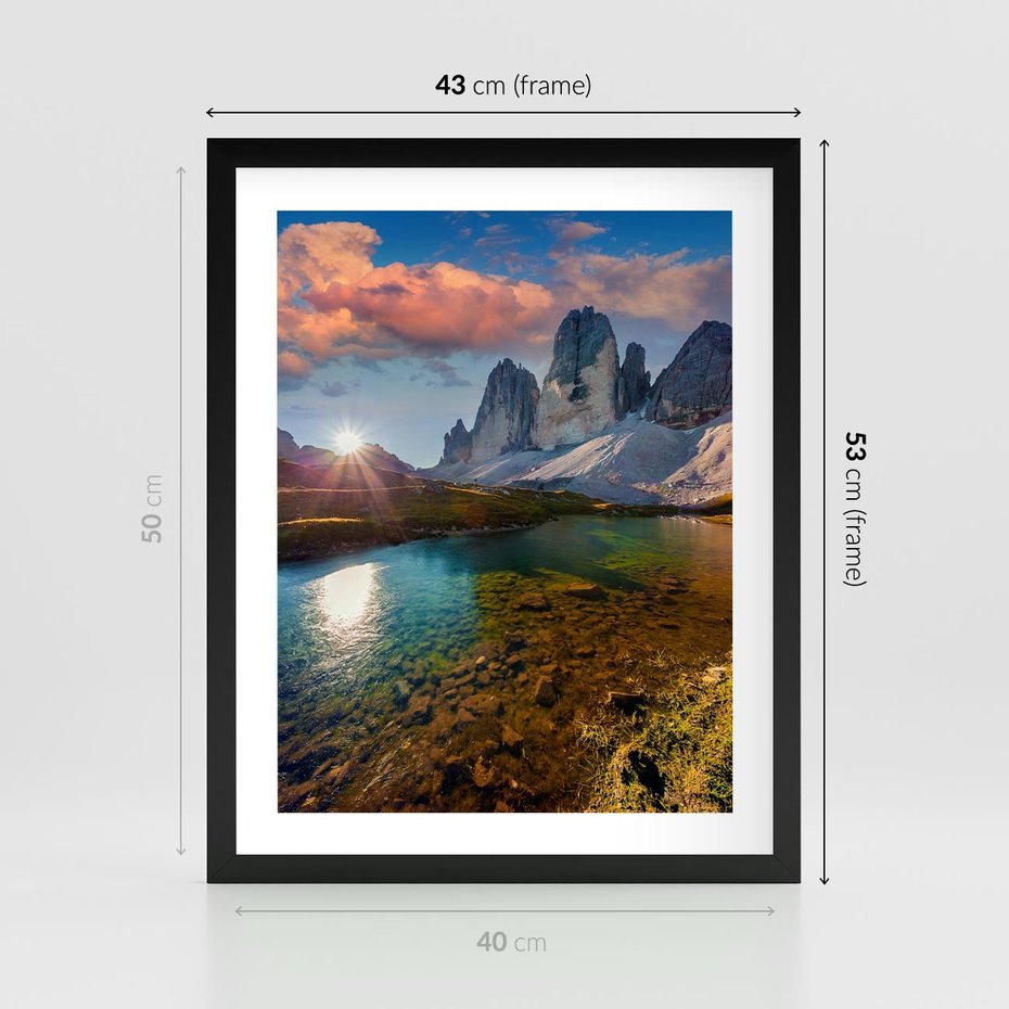 Plakat w ramie 40x50 - Jezioro wśród majestatycznych gór - jezioro, góry - rama czarna