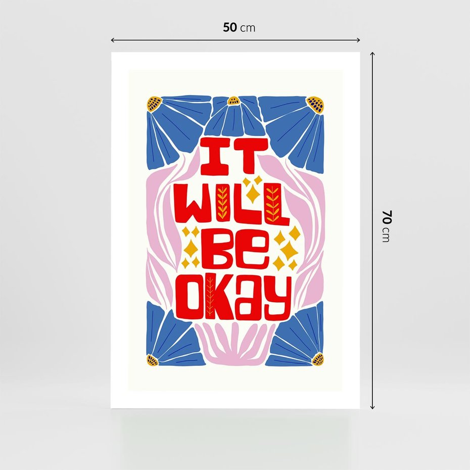 Plakat bez ramy 50x70 - Kwiatowa Ekstaza - czerwona pozytywna typografia, kwiatowa kompozycja