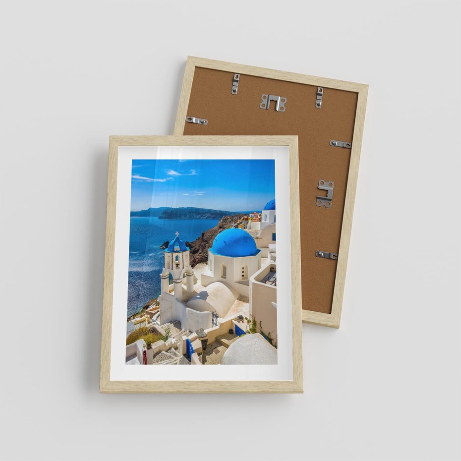 Plakat w ramie 30x40 - Urokliwy widok na Santorini - Santorini, widok - rama drewno