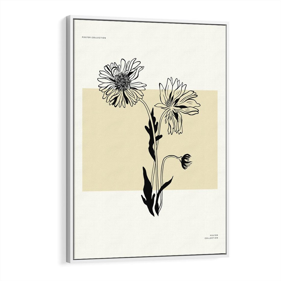 Obraz w ramie 70x100 - Kwiatowe Płótno - kwiaty, typografia - rama biała