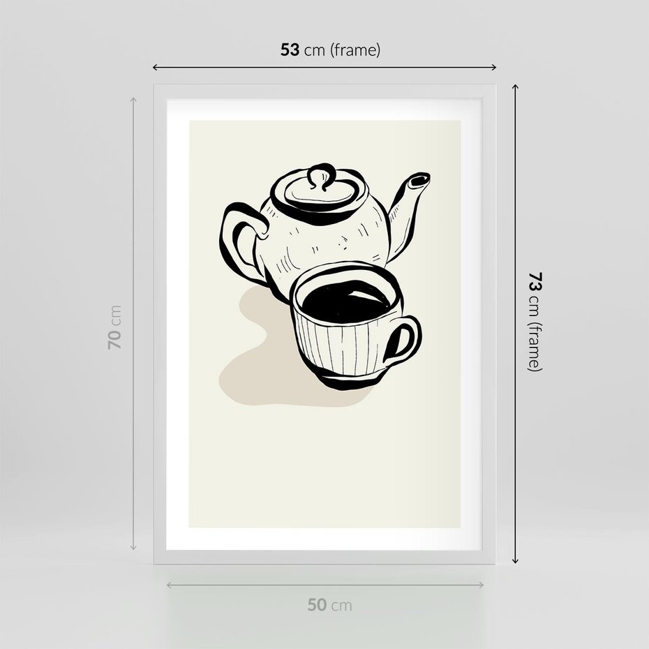 Plakat w ramie 50x70 - Kawa w Minimalistycznym Szkicu - grafika, szkic - rama biała