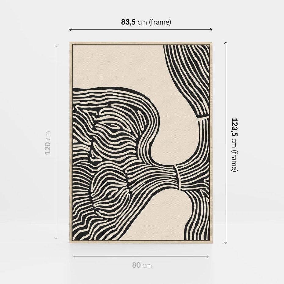 Obraz w ramie 80x120 - Harmonijne Kształty - abstrakcyjne ryciny, czarno biały - rama drewno