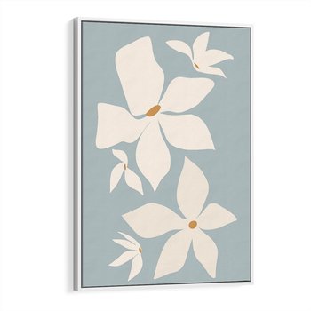 Obraz w ramie 80x120 - Błękit Kwiatów - kwiaty, nowoczesne i minimalistyczne - rama biała