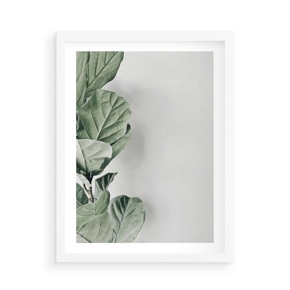 Plakat w ramie 50x70 - Minimalistyczna Harmonia: Zieleń Liści - zieone liście, kompozycja - rama biała