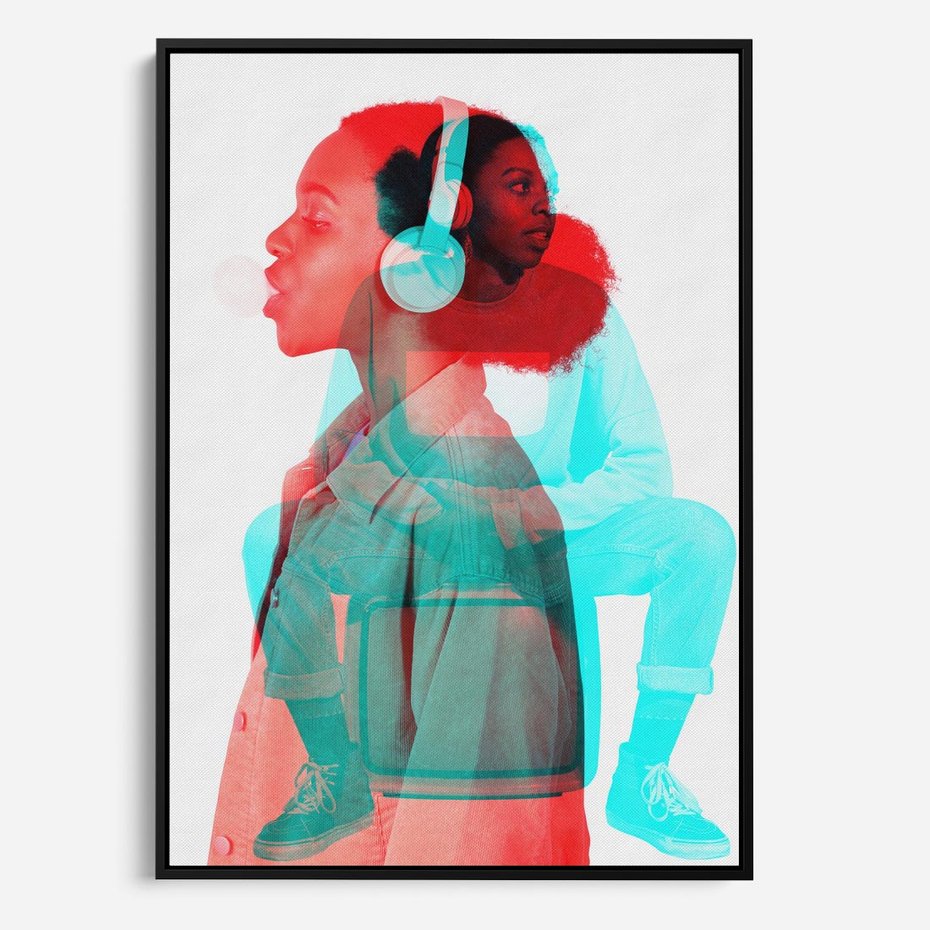 Obraz w ramie 70x100 - Rytmy Wspomnień - kolaż zdjęć, kobieta - rama czarna