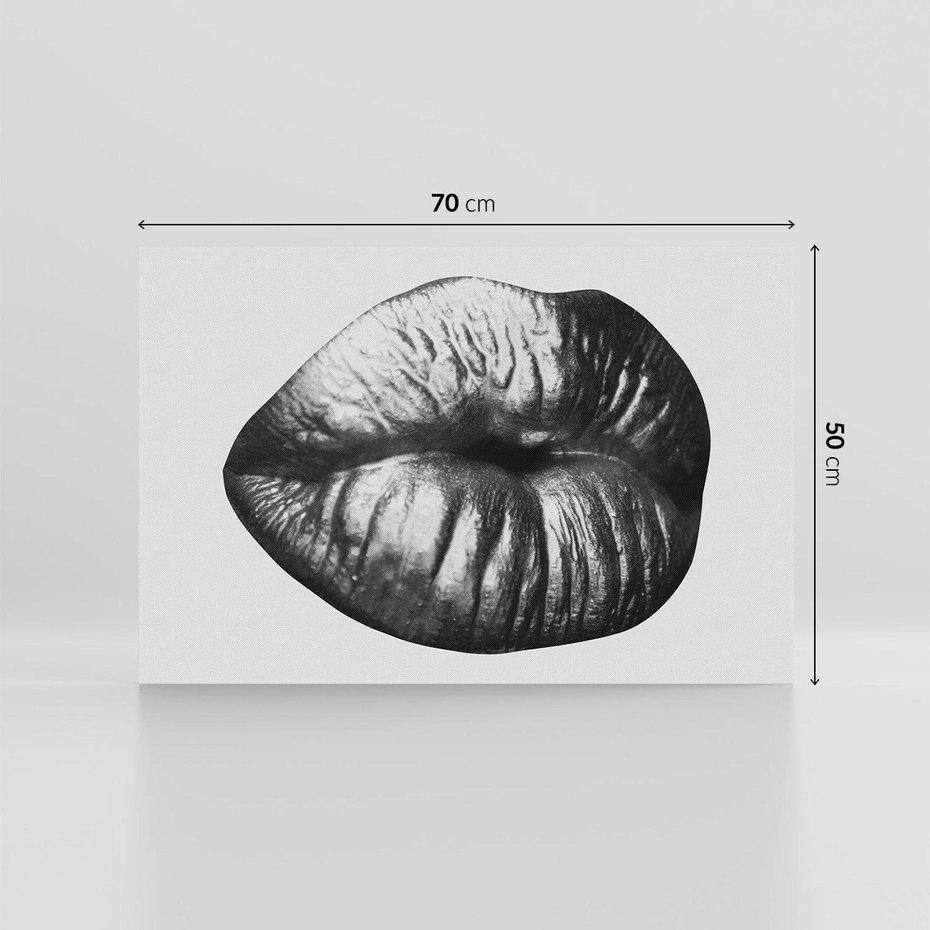 Obraz na płótnie 70x50 - Srebrna Moc Wyrazu - srebrne usta, zbliżenie