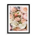 Plakat w ramie 50x70 - Kwiatowy Rarytas: Róże w Herbacianym Zbliżeniu - kwiaty, herbaciane - rama czarna