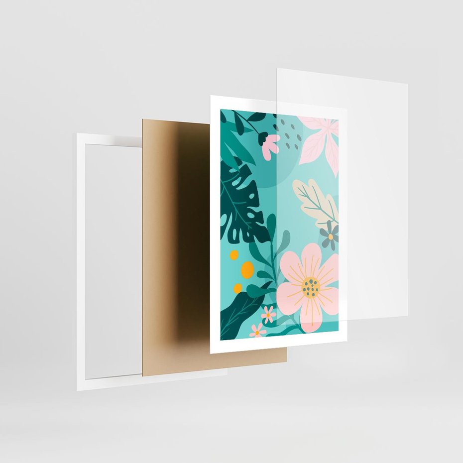Plakat w ramie 50x70 - Kwiatowy Impuls - pastelowa kompozycja, kwiaty - rama biała
