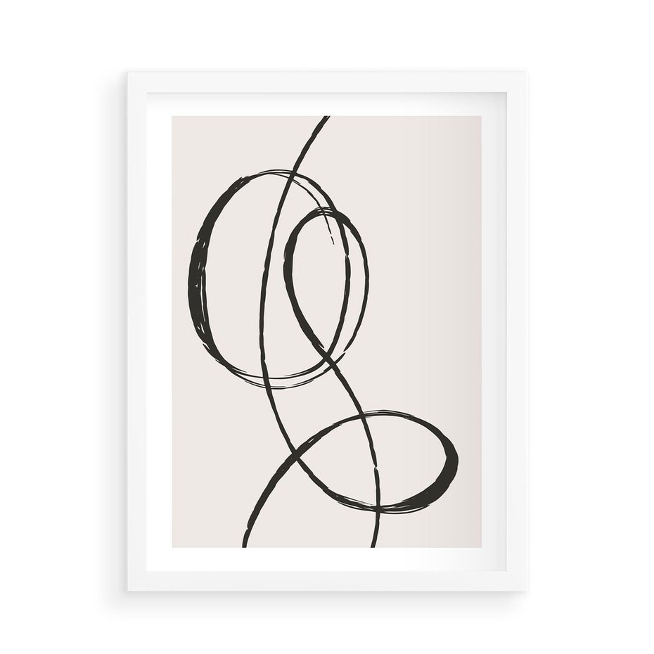 Plakat w ramie 50x70 - Zaklęte Linie - abstrakcyjne szkicowane linie, minimalizm - rama biała