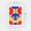 Obraz w ramie 70x100 - Eklektyczny Majestat - wyrazista grafika, mocne kolory czerwień niebieski żółty - rama biała