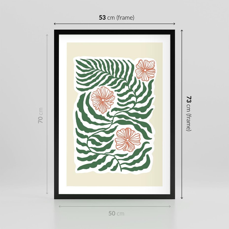 Plakat w ramie 50x70 - Migocące Wzory - abstrakcyjna kompozycja, paprocie - rama czarna