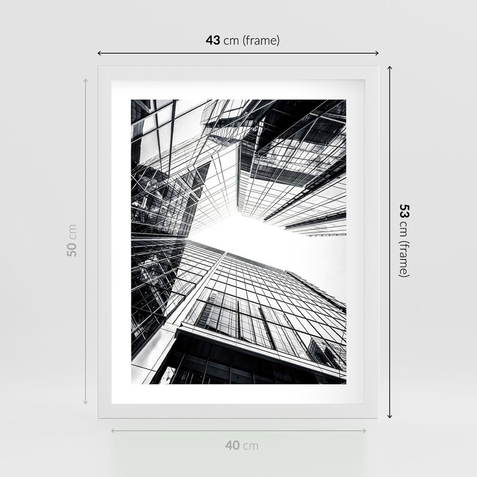 Plakat w ramie 40x50 - Wznoszący się Wysoko - architektura, wysoki wieżowiec - rama biała
