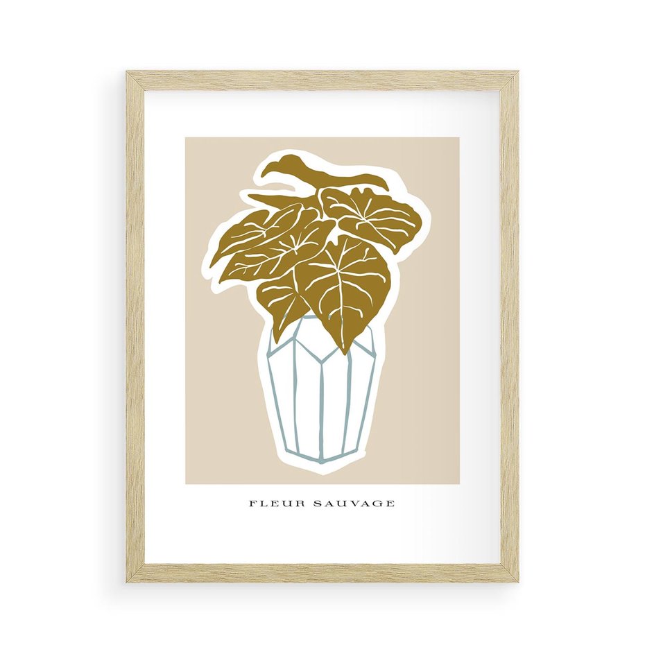 Plakat w ramie 50x70 - Rytmy Nowych Wizji - abstrakcyjne liście, tropikalne w wazonie - rama drewno
