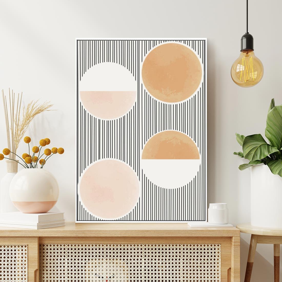 Obraz w ramie 50x70 - Przenikające Kształty - abstrkacyjna nowoczesna sztuka, koła okręgi - rama biała