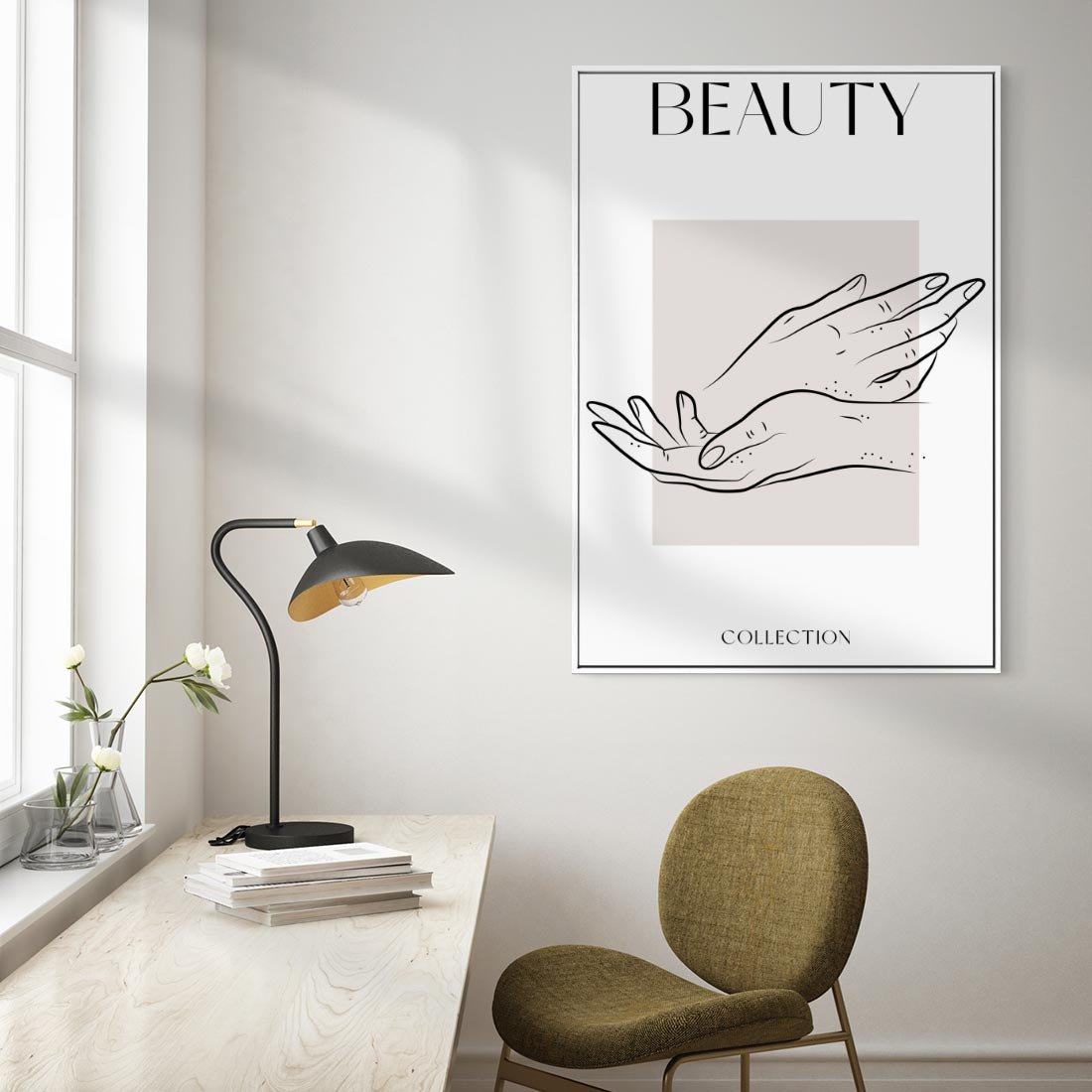 Obraz w ramie 80x120 - Wibracje Nieprzewidywalnych Form - bogo plakat, dłonie - rama biała