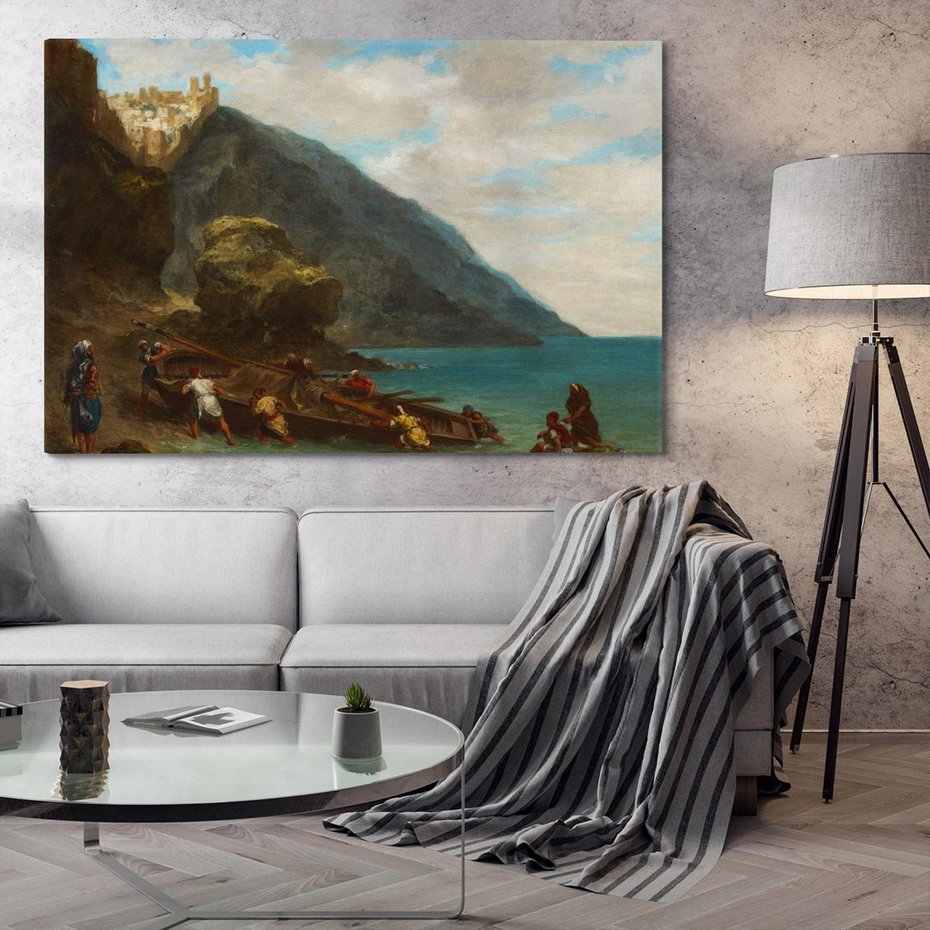 Obraz na płótnie 120x80 - "View of Tangier from the Seashore" Eugène Delacroix - Reprodukcja - reprodukcja, obraz na płótnie