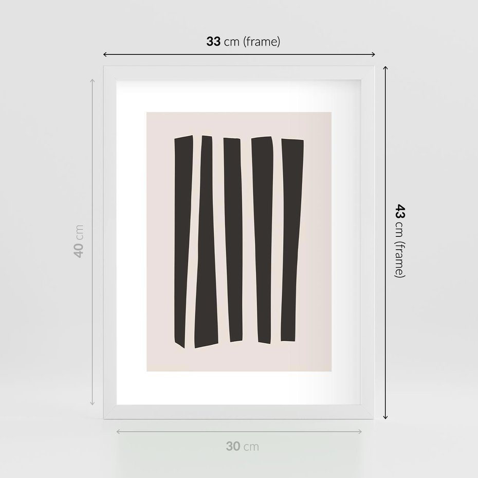 Plakat w ramie 30x40 - Migotliwa Transformacja Form - minimalizm, czarne pasy - rama biała