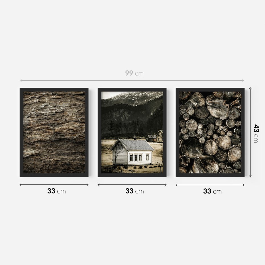 Zestaw obrazy w ramie 30x40 galeria - Sepia, domek, w, górach - rama czarna