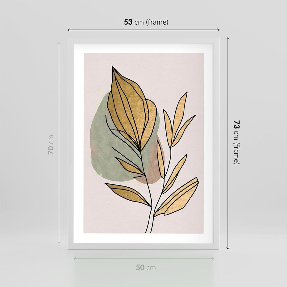 Plakat w ramie 50x70 - Rozkwitające Wnętrza Światła - abstrakcyjny obraz boho, liście - rama biała
