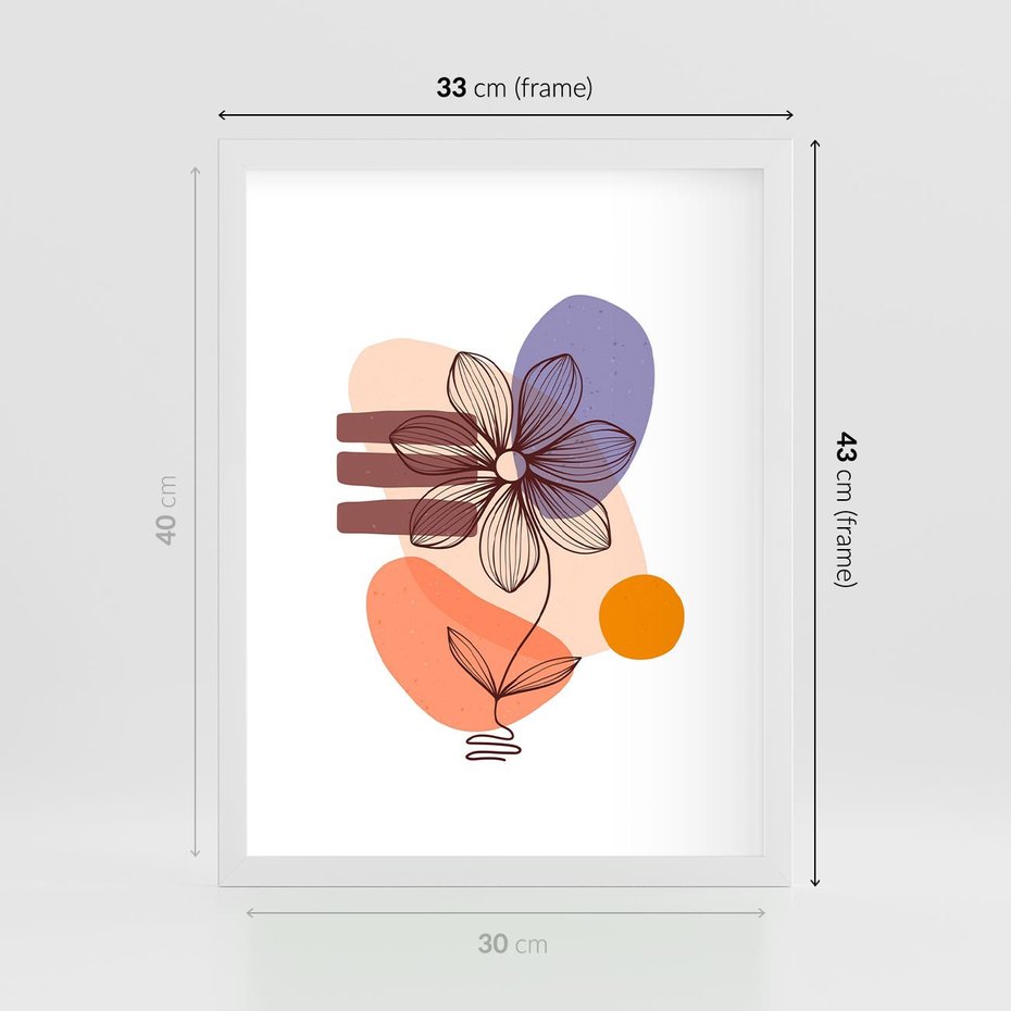 Plakat w ramie 30x40 - Migocące Odbicia Kwiatów - abstrakcyjna sztuka, plamy - rama biała