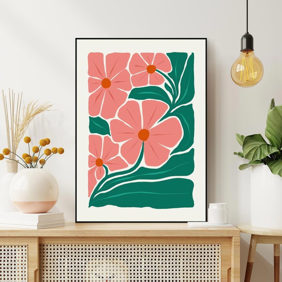 Obraz w ramie 70x100 - Energiczne Opowieści - kwiaty, sztuka nowoczesna - rama czarna