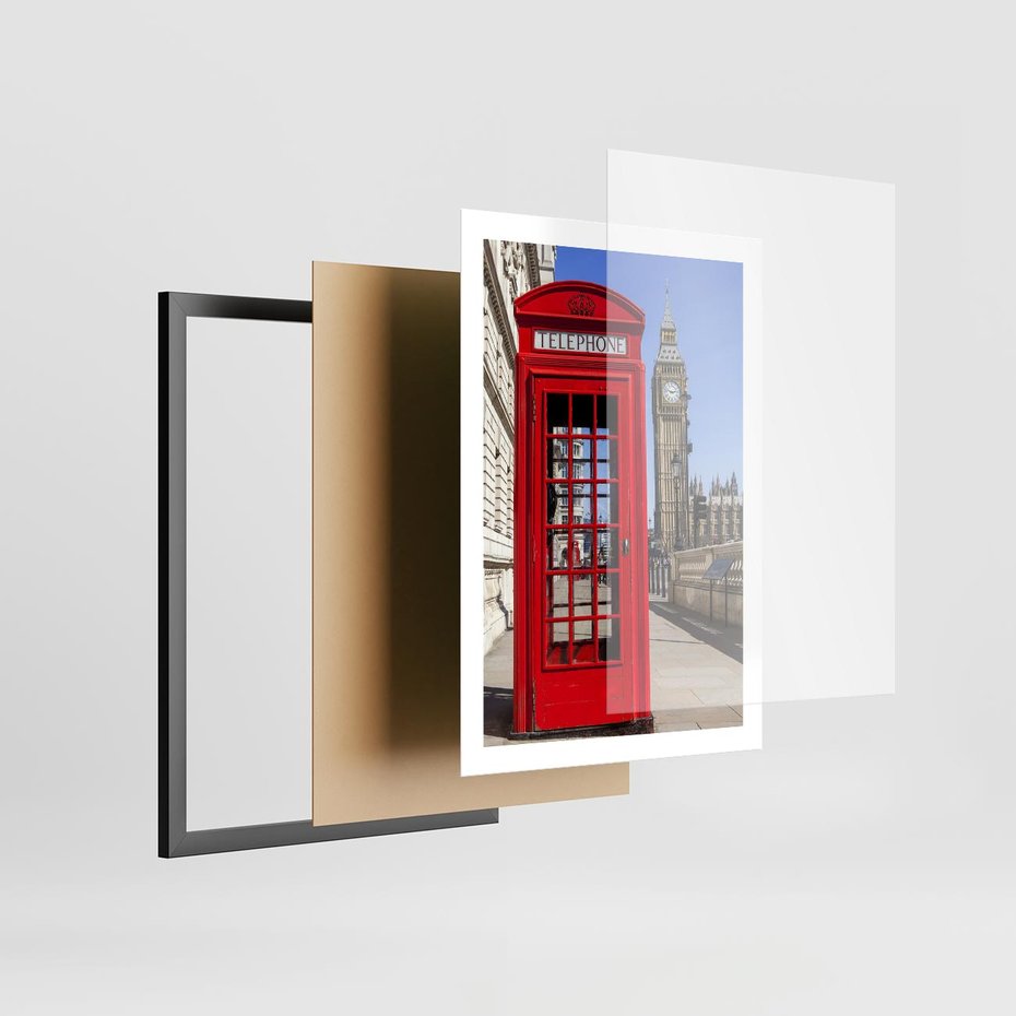 Plakat w ramie 50x70 - Ikoniczna budka telefoniczna w Londynie - budka, telefoniczna - rama czarna
