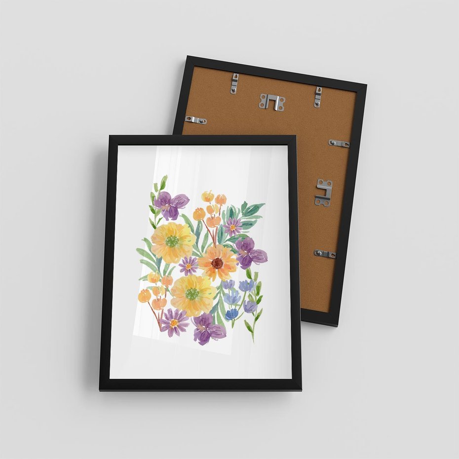 Plakat w ramie 30x40 - Kwiatowe Wibracje - akwarelowe polne kwiaty, minimalistyczny plakat - rama czarna