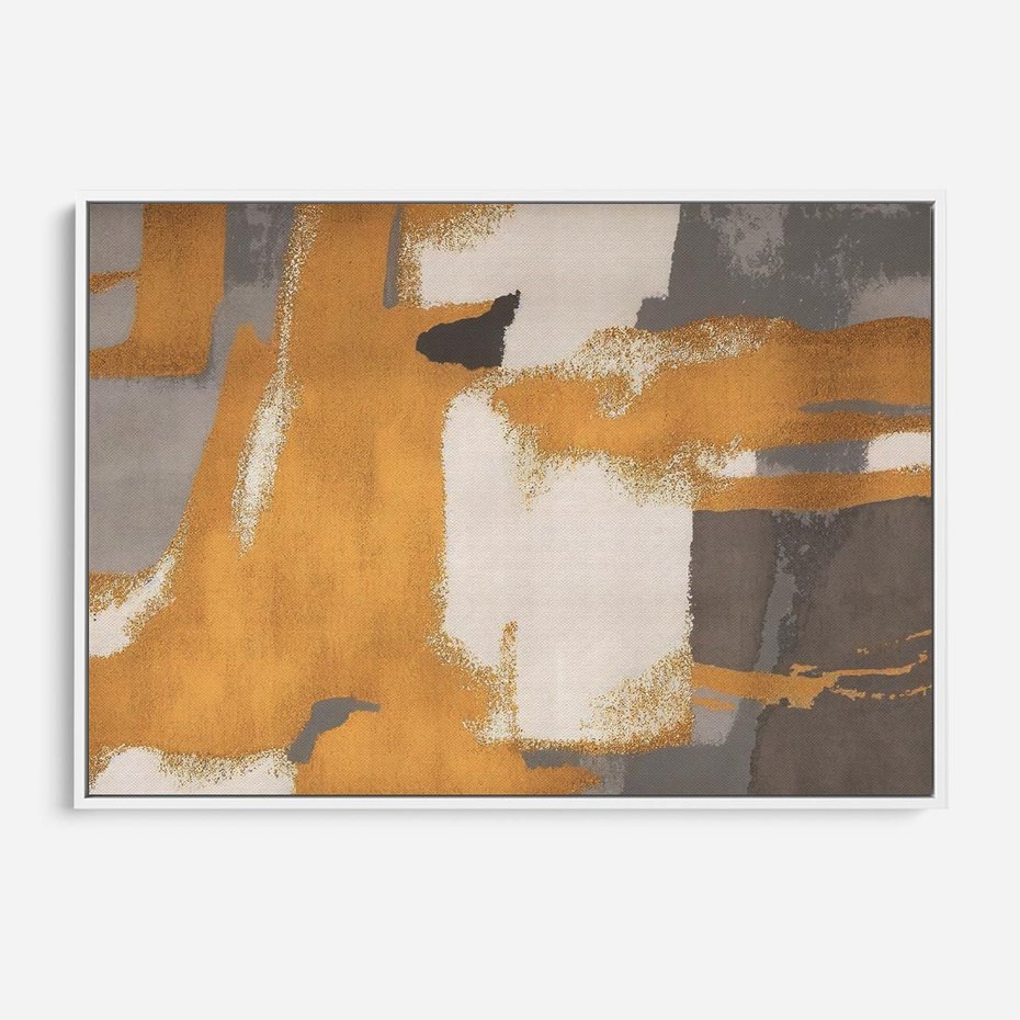 Obraz w ramie 120x80 - Złote Maźnięcia Pędzla - złota abstrakcja, plamy - rama biała