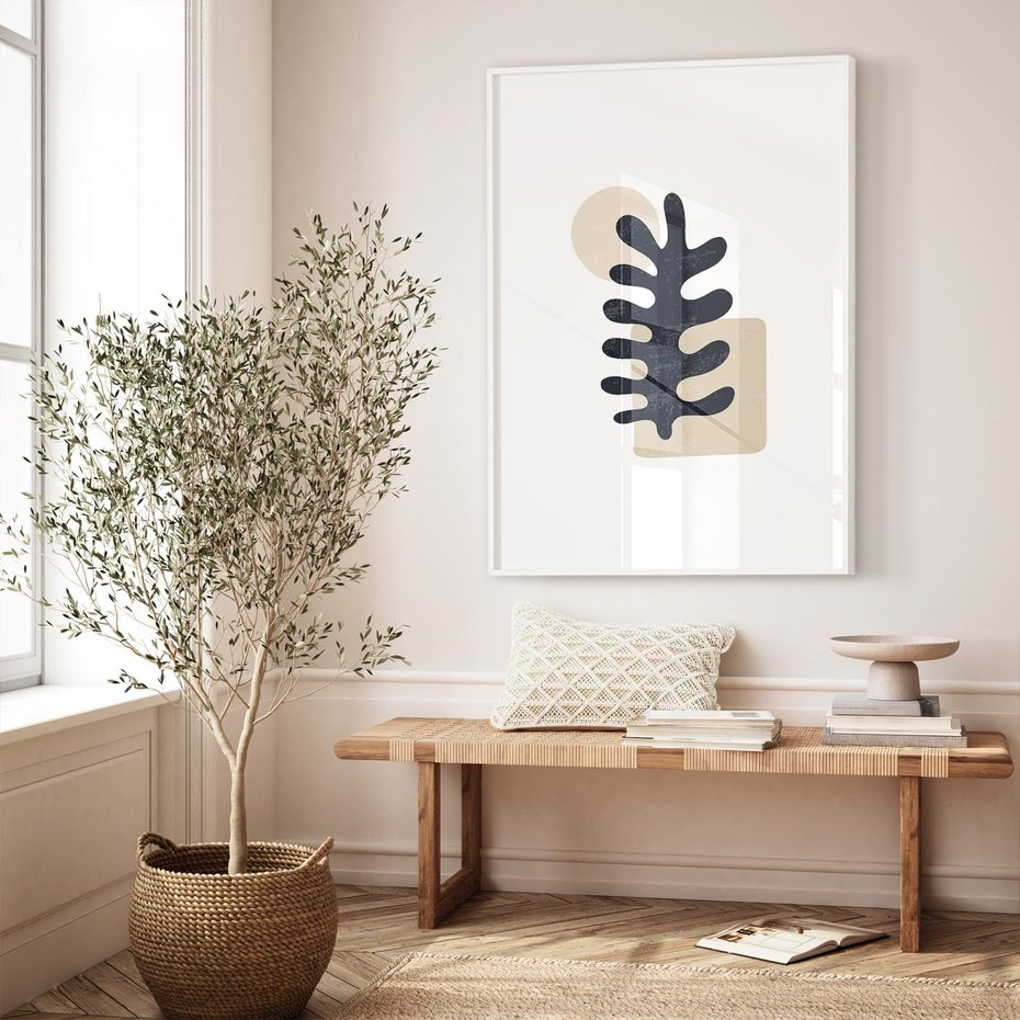 Plakat w ramie 40x50 - Opowieść Przenikających Energii - inspiracja mattise, abstrakcja - rama biała