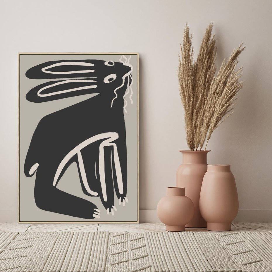 Obraz w ramie 80x120 - Konturujące Struktury - skandynawska sztuka, królik - rama drewno