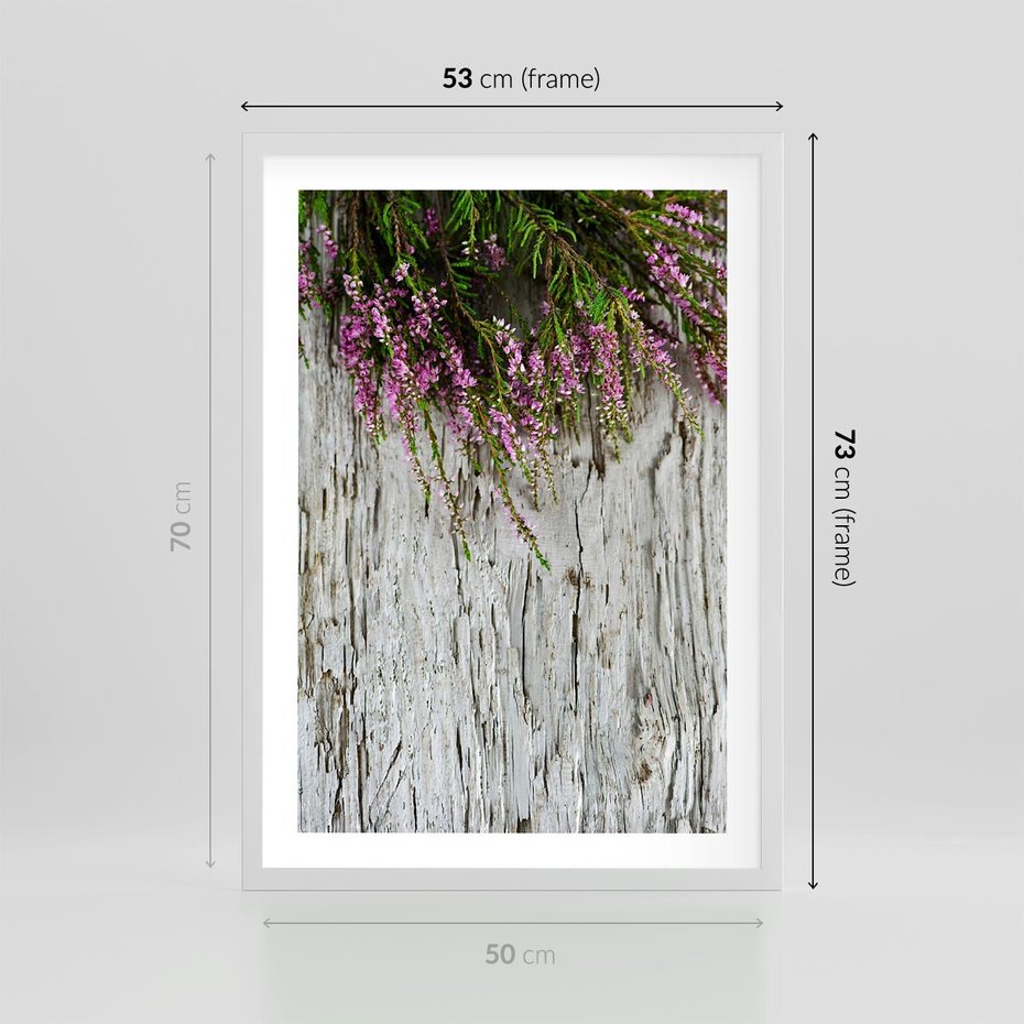 Plakat w ramie 50x70 - Fioletowe Wrzosy - wrzosy, fiolet - rama biała