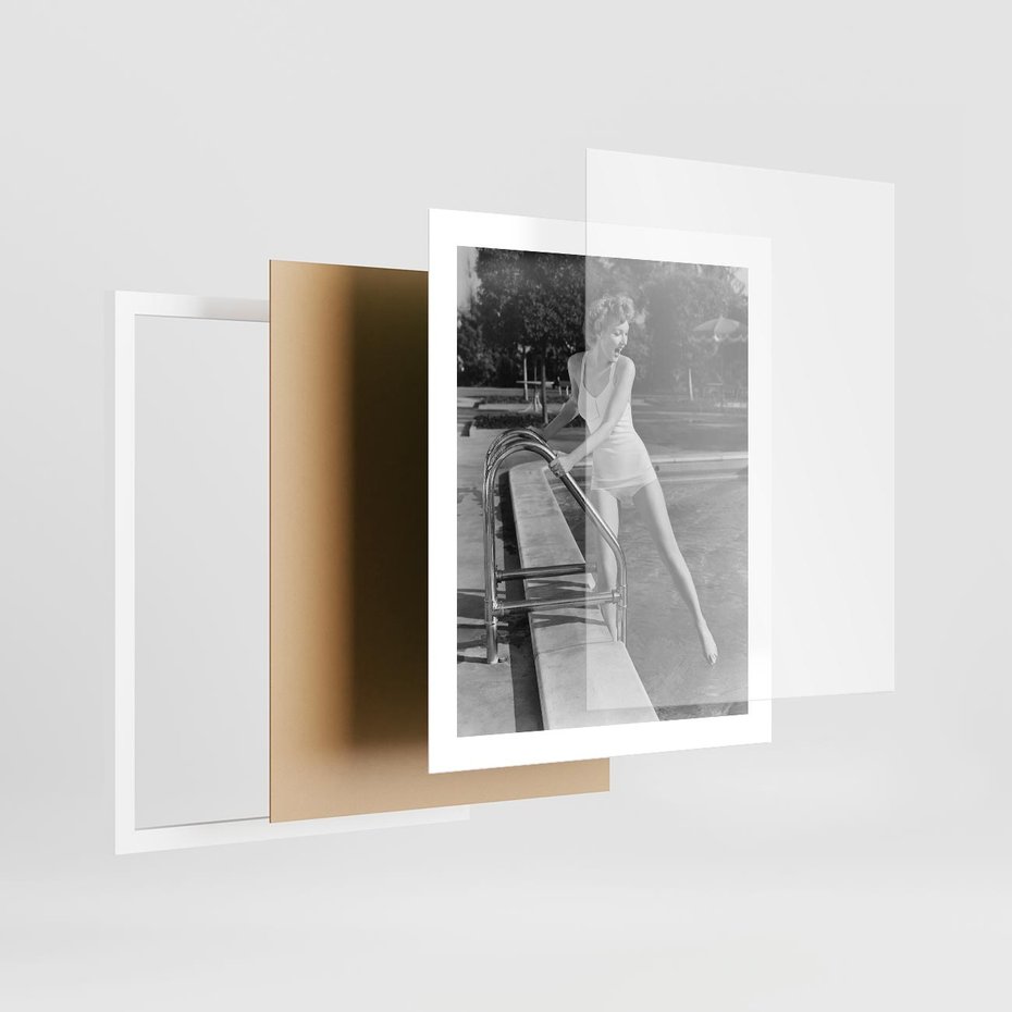 Plakat w ramie 40x50 - Retro Basen - retro zdjęcie, czarno białe - rama biała