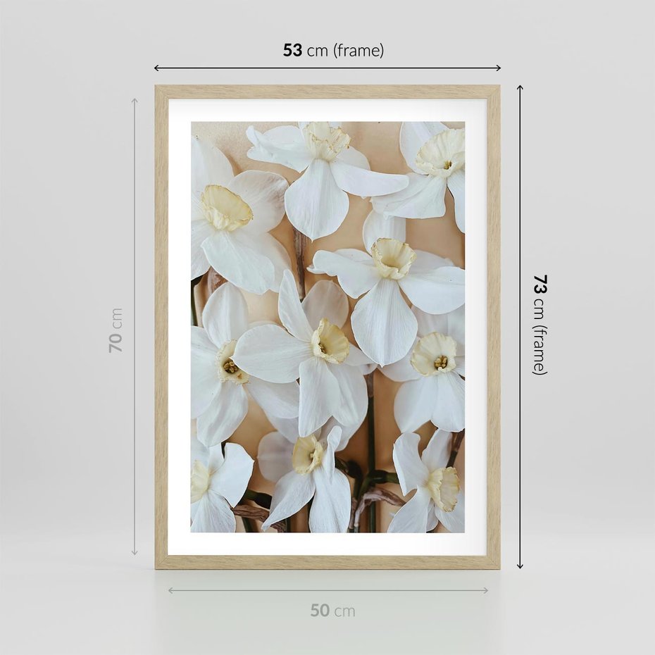 Plakat w ramie 50x70 - Białe Narcyzy - narcyzy, kwiaty - rama drewno