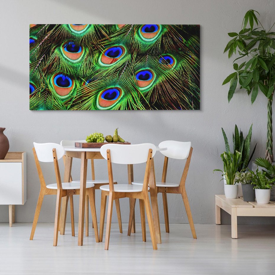 Obraz na płótnie 100x50 - Pawi Ogon - Piękno i Wspaniałość - paw, pióra