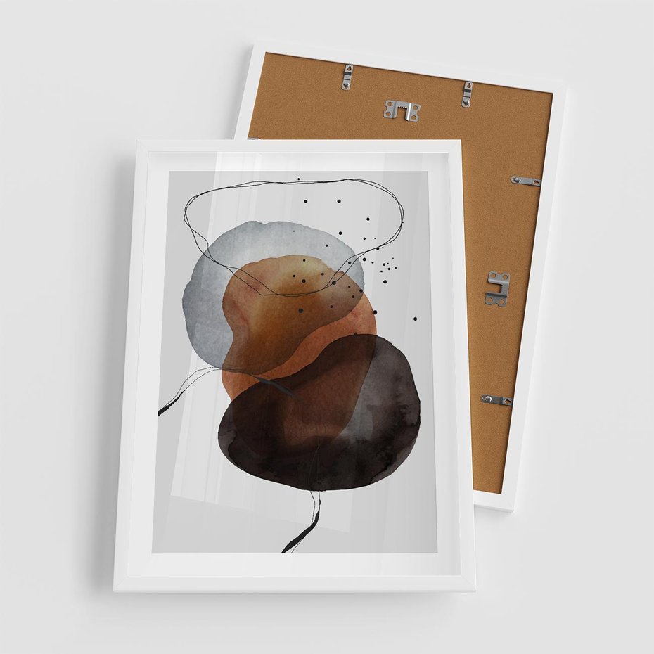 Plakat w ramie 50x70 - Kolorowe Wizje - abstrakcyjne plamy akwarelowe, czarny szkic - rama biała