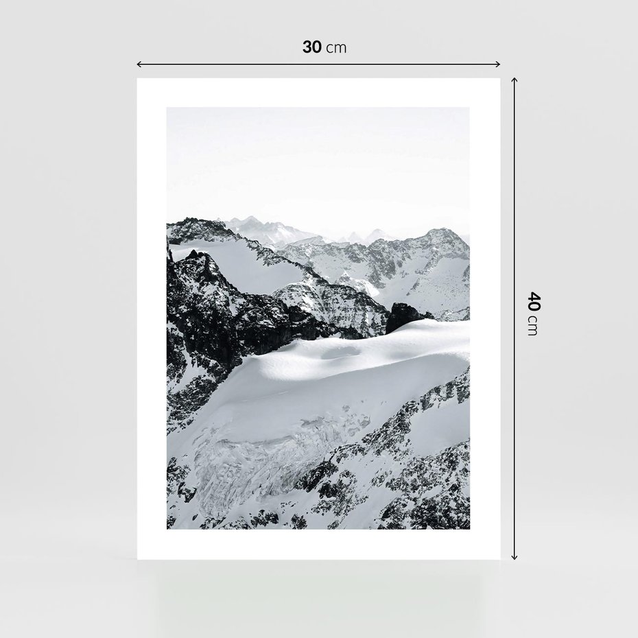 Plakat bez ramy 30x40 - Biały Zimowy Pejzaż - góry w zimie, ośnieżone wysokie szczyty