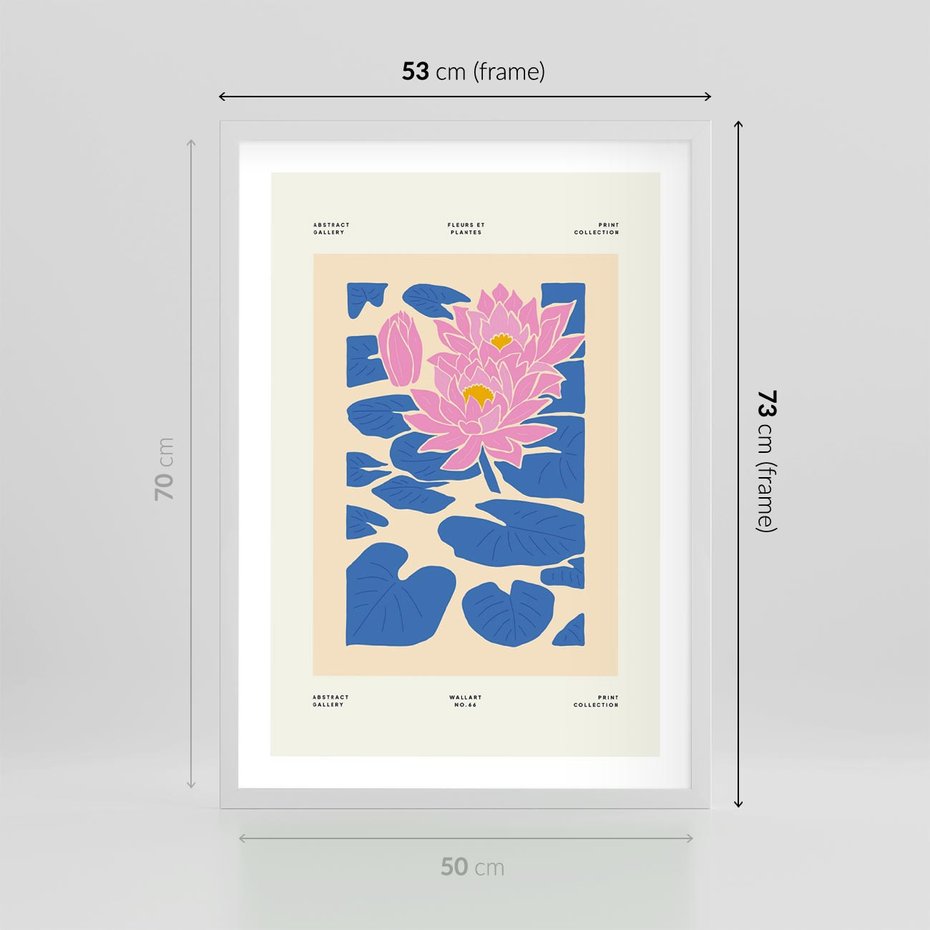 Plakat w ramie 50x70 - Rozświetlone Odbicia - lilie wodne, pastelowe kolory - rama biała