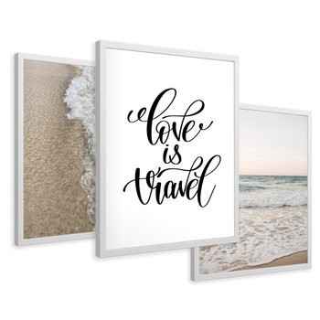 Zestaw obrazy w ramie 40x50 galeria - Plaża, morze, podróż, cytat - rama biała