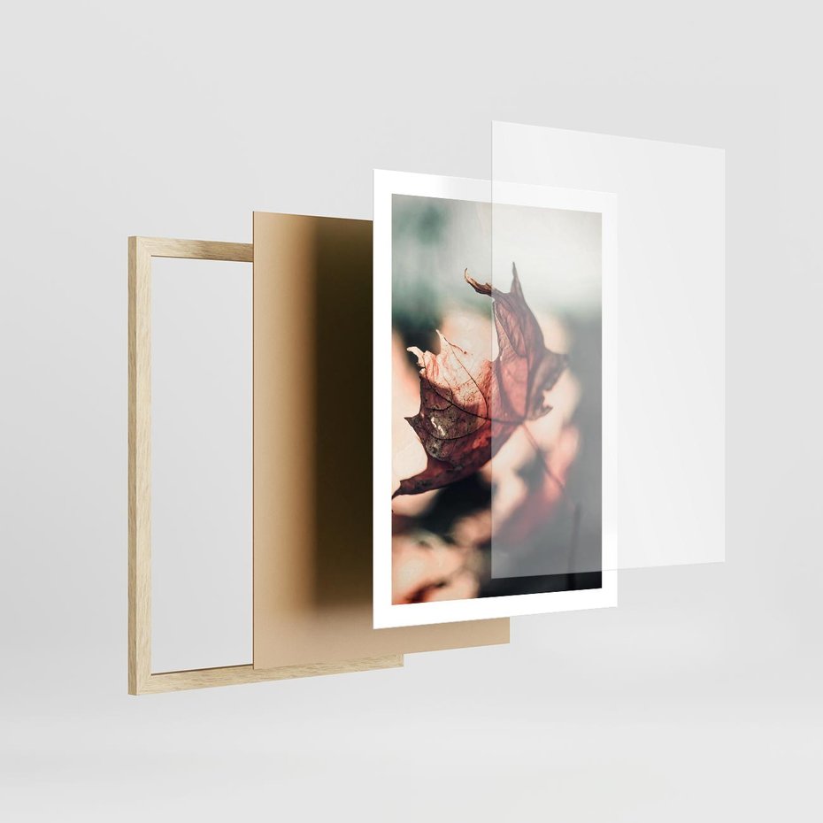 Plakat w ramie 50x70 - Liść w Jesieni - jesienny liść, czerwony - rama drewno